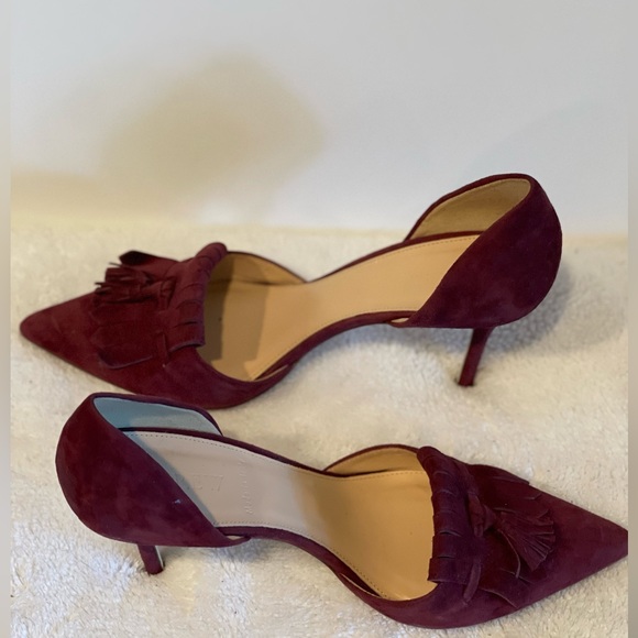 J.Crew Women’s 8 Burgundy Suede Pointy Tassel Kilted Heels Dress Pumps - Picture 2 of 6